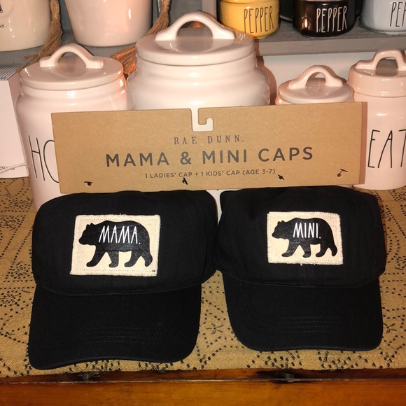 Rae Dunn MAMA & MINI Caps (Black with Bear)